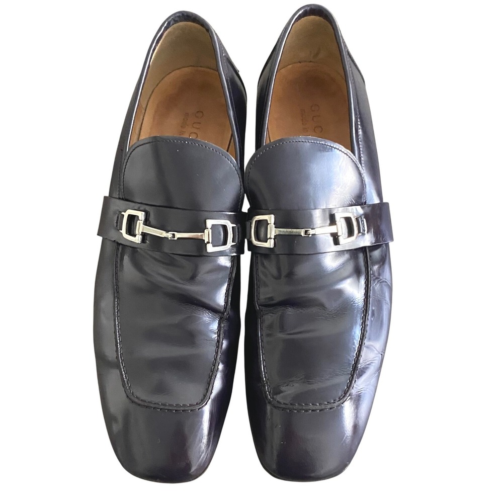 Gucci Mens Horsebit Loafers Dark Purple Leather Classis Dress Shoe Size 10.5